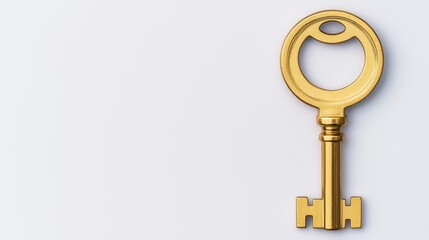 successful investor growth mindset concept. Golden key on a white background, symbolizing access and opportunity.