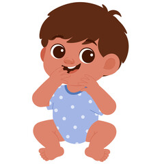 Happy baby sitting, smiling, polka dots, playful, illustration
