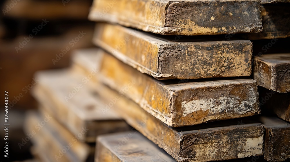 Poster closeup view of stacked wooden planks showcasing their rustic texture : generative ai