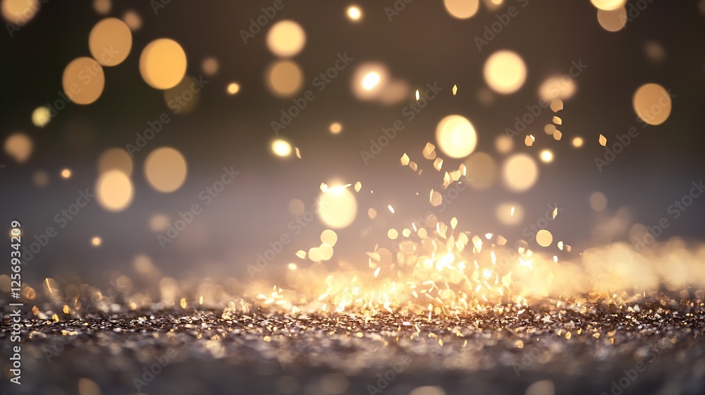 Leinwandbilder CloseUp of Golden Bokeh Lights Sparkling on Ground Creating a Magical and Dreamy Atmosphere : Generative AI