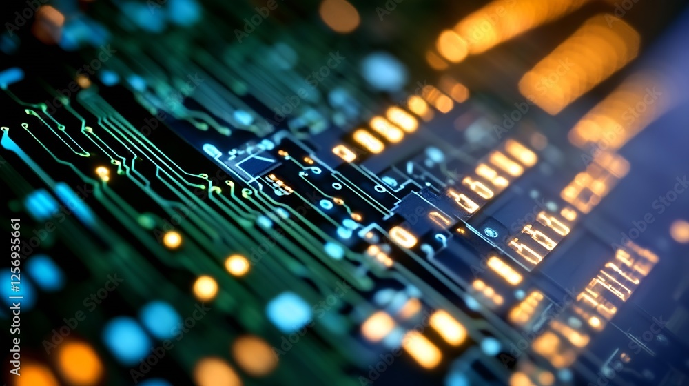 Aufkleber closeup view of a complex circuit board showcasing intricate electronic components and pathways : ge