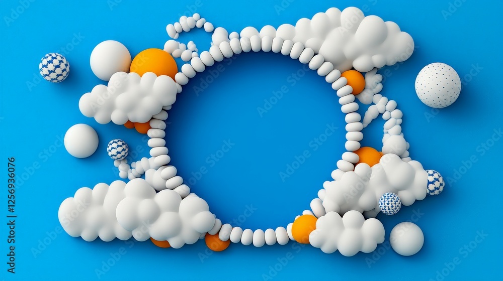 Poster abstract composition of clouds and shapes on blue background