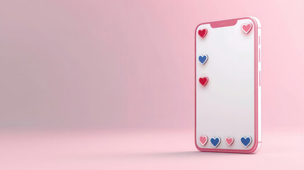 Pink Smartphone With Pixel Hearts On Pastel Pink Background