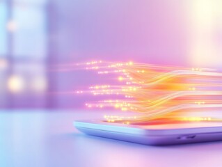 Futuristic Digital Connection Concept with Light Trails from Device