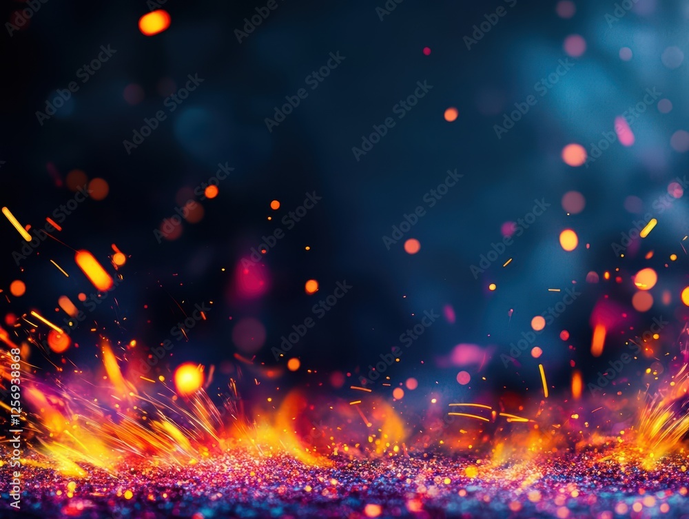 Aufkleber colorful fire sparks flying against a dark background creating an abstract artistic display of light