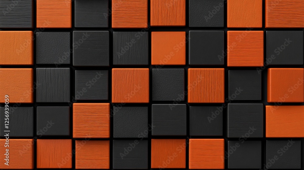 Poster abstract geometric pattern with black and orange blocks texture