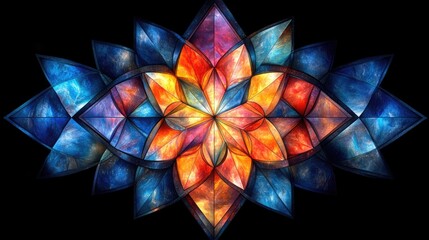 Vibrant stained glass artwork depicting a floral pattern with radiant colors and depth