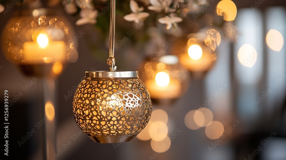 Aufkleber Intricate decorative lanterns creating a warm glow in an elegant indoor setting : Generative AI