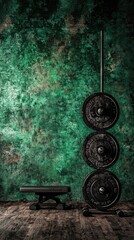 Weightlifting, gym, rustic wall, workout, dark green background, fitness