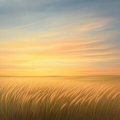 Obraz premium Golden Wheat Field Under Vibrant Sunset Sky with Soft Clouds