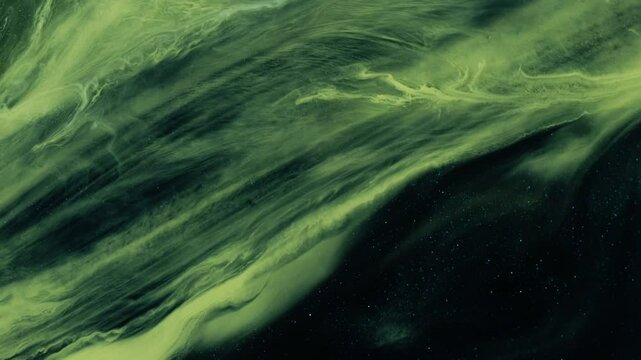 Abstract fluid art showcasing swirling green patterns with dark accents, creating a mysterious and textured background perfect for creative visuals.