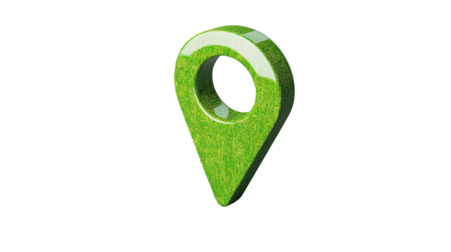 Green grass location pin showing eco-friendly place on transparent background