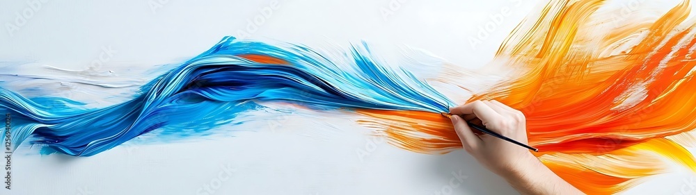 Poster appeal actions method vibrant painter creating abstract art with blue and orange brushstrokes on can