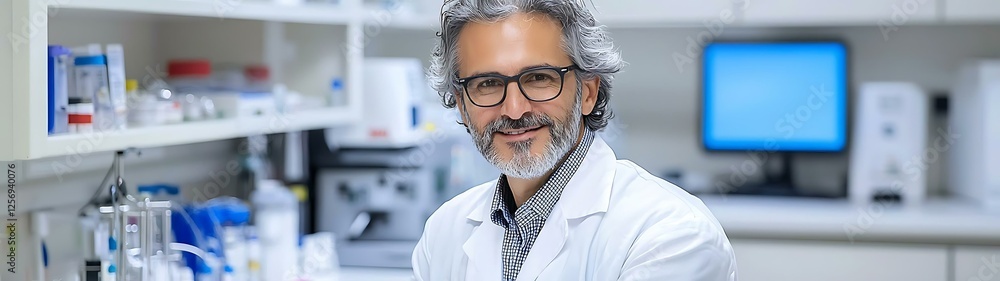 Aufkleber appeal actions method researcher examining samples in laboratory environment with focused expression