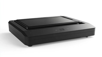 Black Flatbed Scanner on White Background