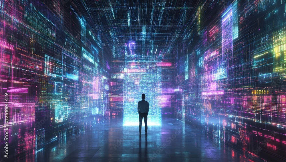Poster exploring the digital universe: a journey into the metaverse of code, data, and innovation
