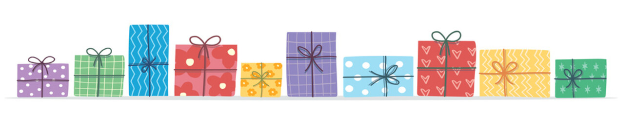 Gift boxes with ribbon and bow in a flat design	
