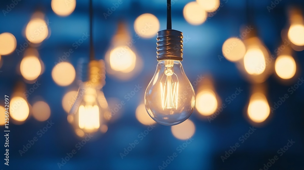 Aufkleber beautiful arrangement of glowing light bulbs suspended in the air creating a warm bokeh effect in th