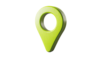 Green wooden location pin showing position on transparent background