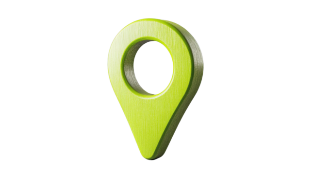Green wooden location pin showing position on transparent background