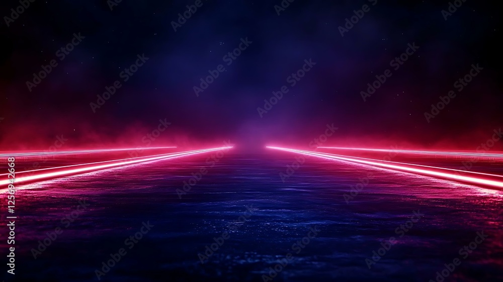 Poster format system path digital pathways with vibrant lights and mysterious atmosphere at night