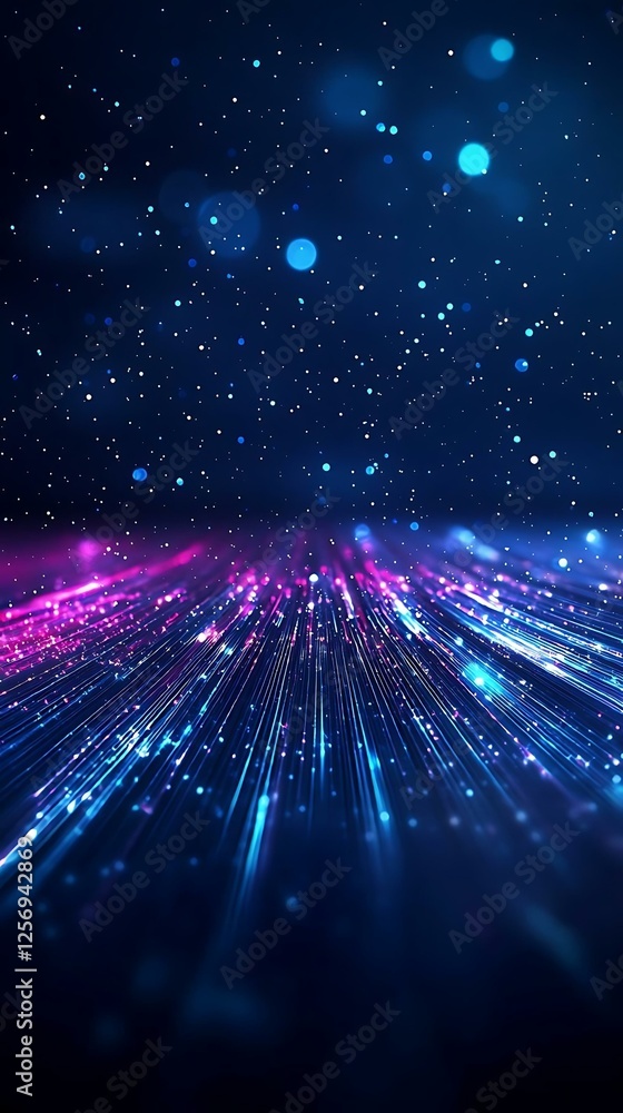 Poster format system path luminous abstract pathways with sparkling particles in blue and pink shades