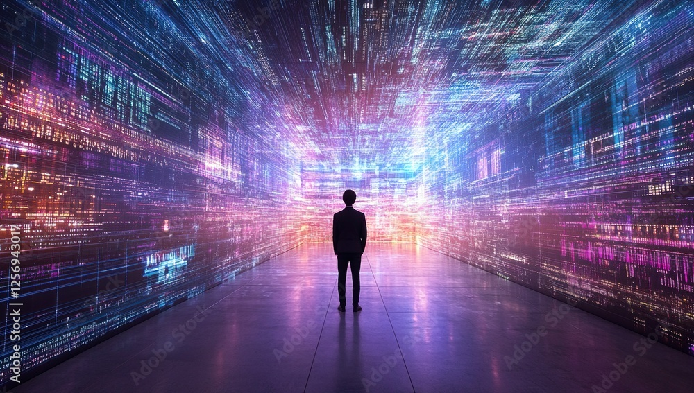 Poster exploring the digital frontier: a journey into the vastness of data streams and networks.