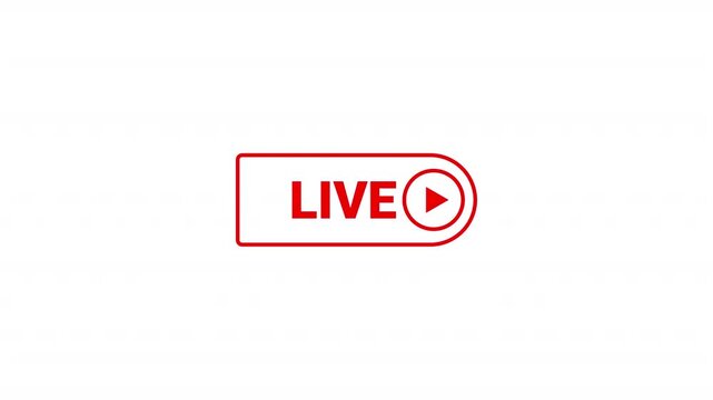 4k simple live streaming icon animation with transparent background, Animated red button live streaming broadcast with alpha channel