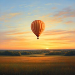 Fototapeta premium Hot Air Balloon Floating Over Serene Sunrise Landscape in Gentle Sky