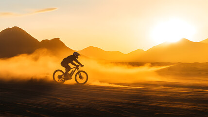 Fototapeta premium Bike Silhouetted Against a Dramatic Sunset Over the Horizon