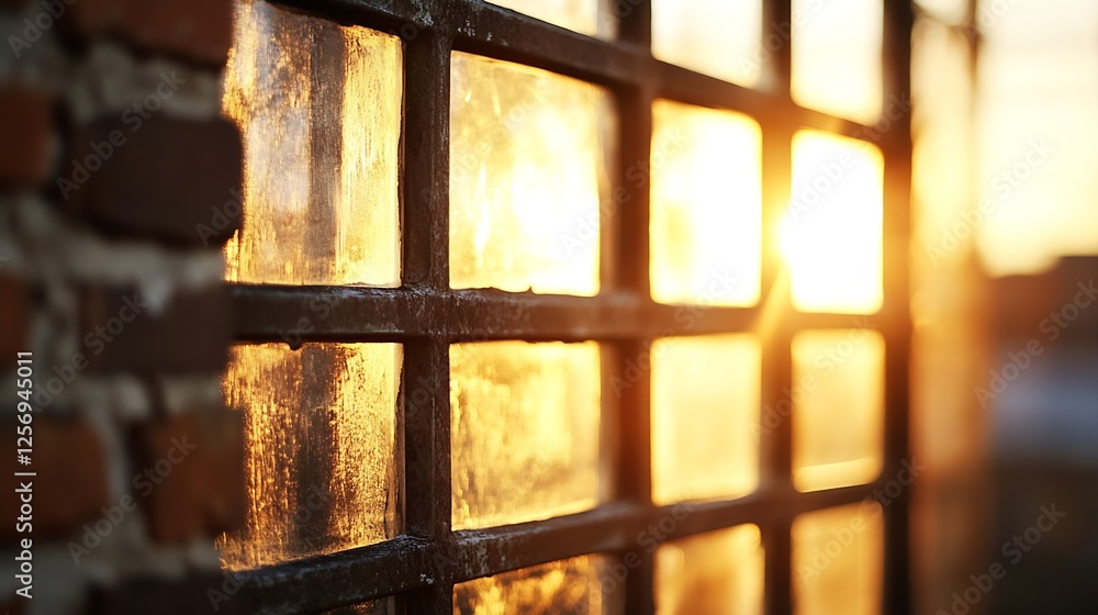 Poster golden hour sunlight streaming through a vintage window creating warm reflections : generative ai