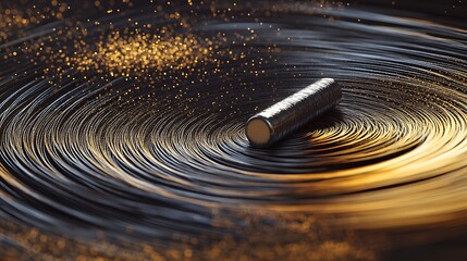 Macro view of magnetic field lines visualized with iron filings and a bar magnet