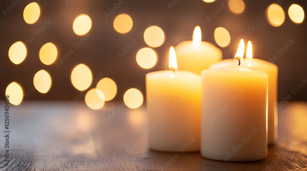 Poster calming warm candlelight glowing softly in a dimly lit ambiance for relaxation : generative ai