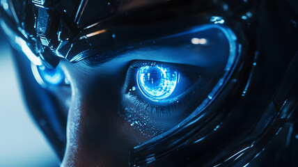 Close-Up of a Robot's Face as It Gains Consciousness