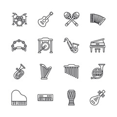 A set of musical symbols including a piano, a drum, a guitar, and a tambourine