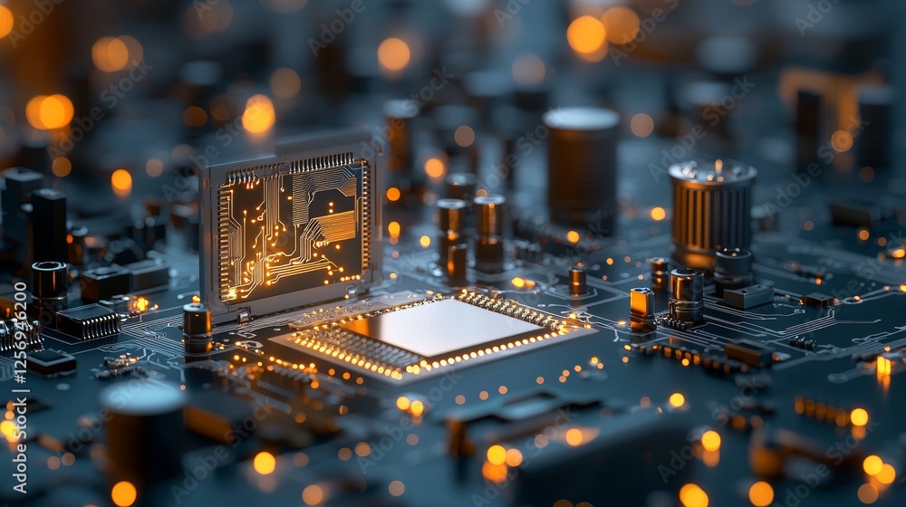 Poster innovative technology development modern electronics lab close-up image high-tech environment macro 