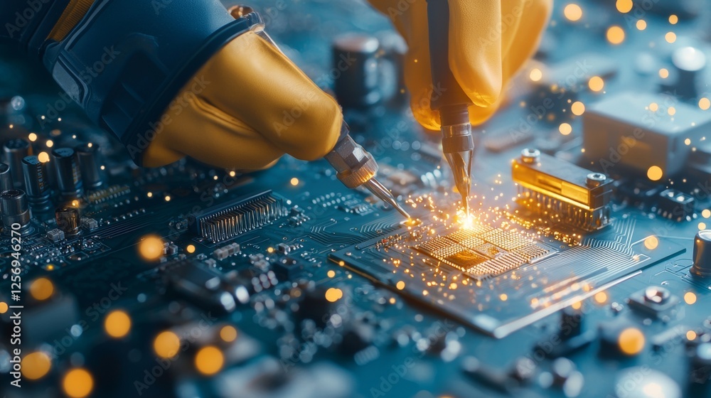 Poster advanced electronics assembly precision soldering techniques in a high-tech workshop modern technolo