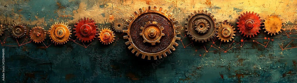 Aufkleber arrangement workflow cycle stylized illustration of gear arrangement and workflow cycle with creativ