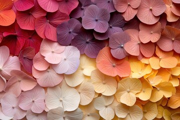 Obraz premium Hydrangea Petals: A Spectrum of Colors in Delicate Floral Arrangement, Showcasing Nature's Beauty Vividly