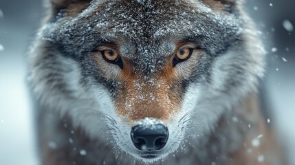 Obraz premium Close-up of a wolf's face in a snowy landscape, showcasing intense gaze and fur details