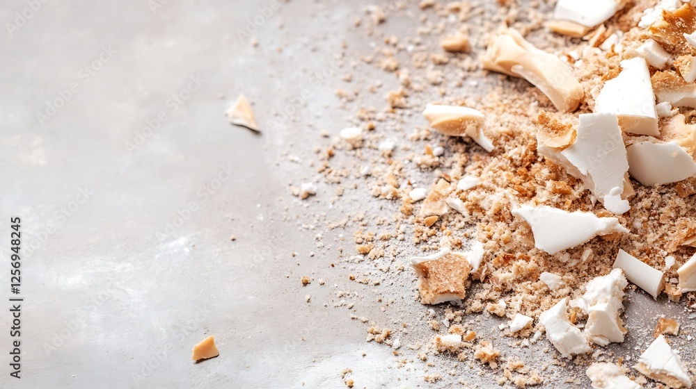 Aufkleber Close up view of crumbled white chocolate pieces on a textured surface : Generative AI