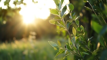 Sunlight Filtering Through Lush Green Leaves in a Natural Outdoor Setting : Generative AI