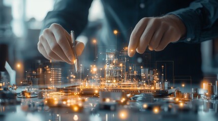 Innovative urban development planning modern cityscape digital illustration professional environment close-up viewpoint futuristic concepts for sustainable growth