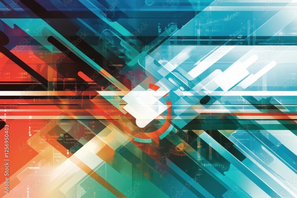 Poster abstract digital background with colorful geometric lines and shapes