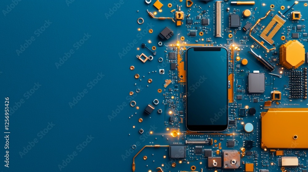 Aufkleber innovative technology showcase smartphone on circuit board display digital environment close-up view