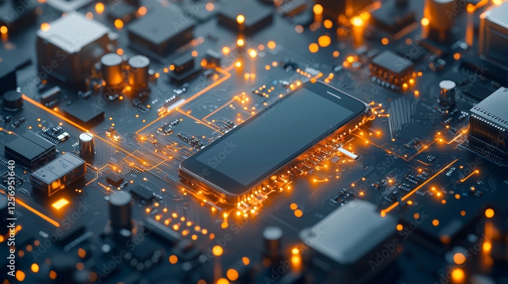 Poster innovative smartphone technology integration in circuit boards digital electronics lab high-tech env