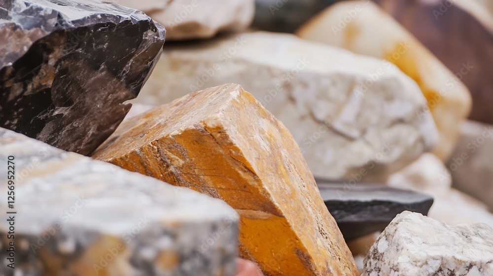 Aufkleber Closeup of colorful sandstone and granite stones piled together displaying their natural textures : Generative AI