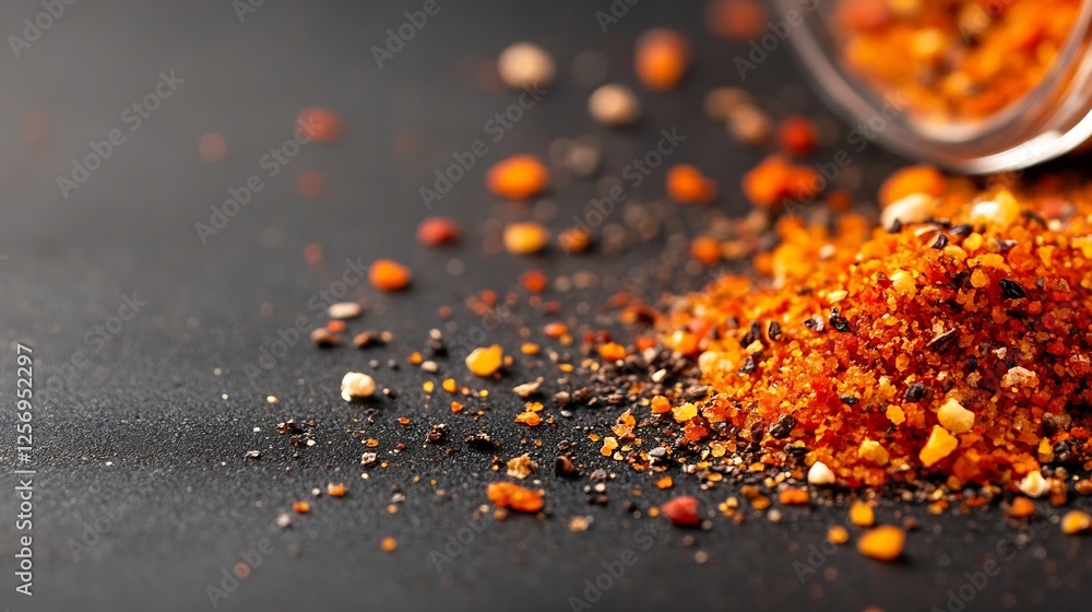 Poster Vibrant blend of spices spilling from a jar creating a delicious and colorful visual experience : Generative AI