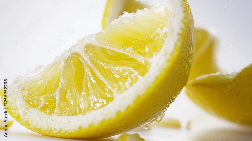Aufkleber Freshly cut lemon slices showcasing juicy texture and vibrant color against a clean background : Generative AI