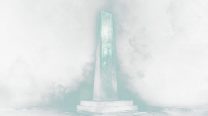 a tall tower in the middle of a dark ocean